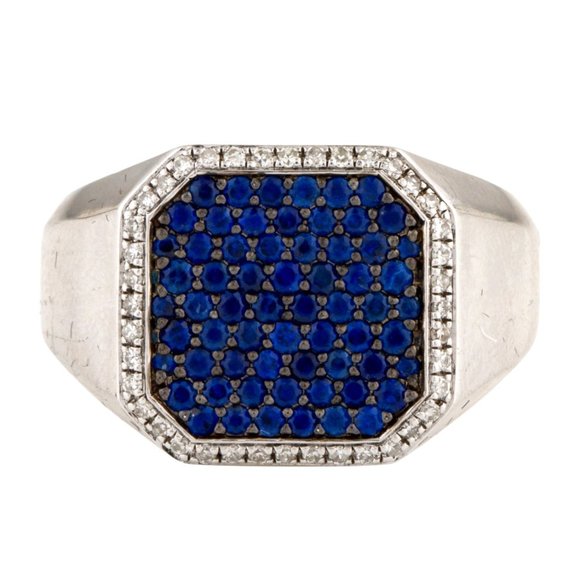 EFFY STERLING SILVER 925 SAPPHIRE & DIAMOND SIGNET RING